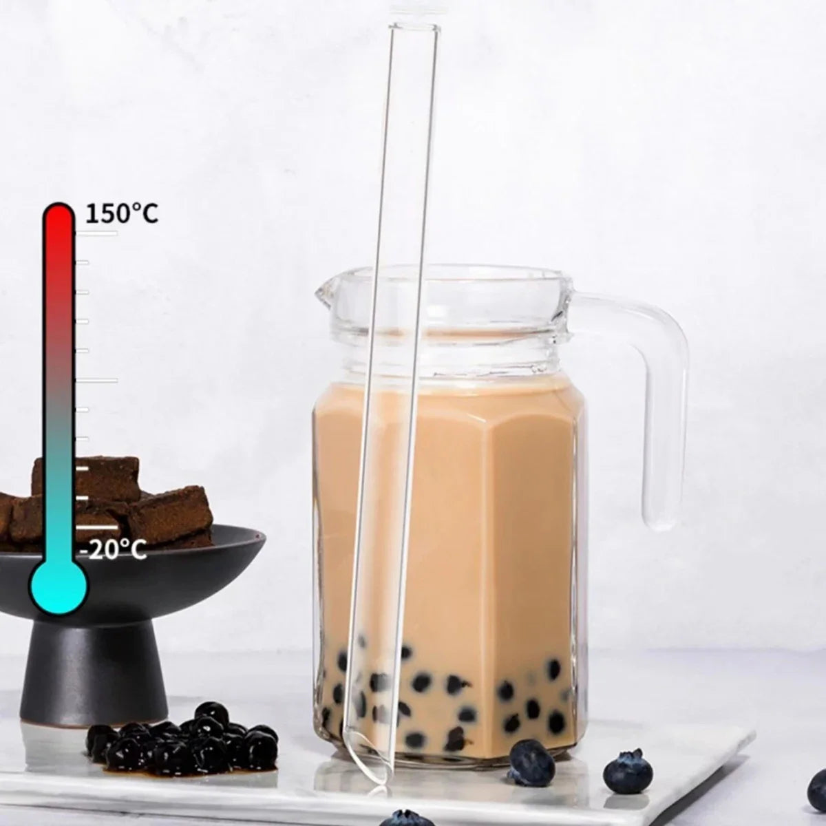 12/14mm Reusable Glass Drinking Straws — High Borosilicate, Straight Straws for Boba, Bubble Tea, Milkshakes, Smoothies, Fruit Cocktails, Bar Use