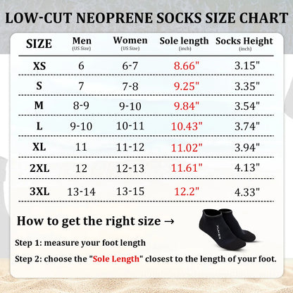 Men’s & Women’s 3mm Neoprene Water Socks - Low Cut Beach, Volleyball, Diving, Swimming, and Kayaking Booties with Flatlock Stitches