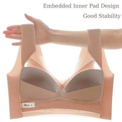 Women’s Lace Perspective Bralette — Push-Up Ice Silk Deep V Bra, Sexy Lingerie Top, Plus Size L–5XL Mom’s Underwear