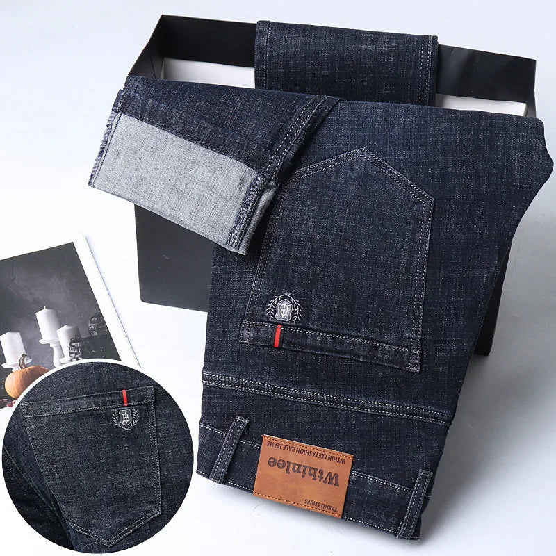 Men’s All-Match Brand Trousers – High-Quality Business Casual High Waist Denim Jeans for All Seasons