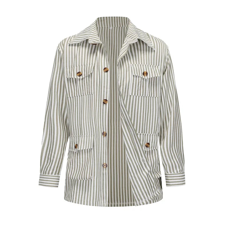 Men’s Spring Light Luxury Striped Long Sleeve Shirt with Pocket, Casual Button-Down Streetwear Shirt with Belt S–5XL 2025 Edition
