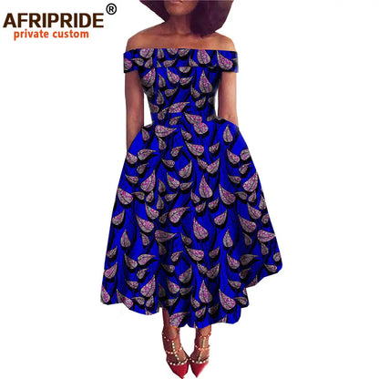 Women’s African Ankara Off-Shoulder Dress - Traditional Print Fashion Attire for Special Occasions