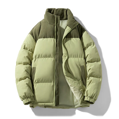 Men’s Winter Thick Puffer Jacket – Warm Color Block Parka, Fashionable Casual Trendy Coat, New Arrival