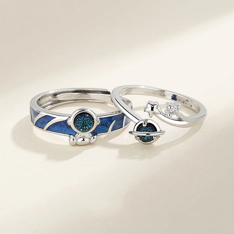 New Silver Couple Rings - Sun & Moon Adjustable Open Ring for Men & Women, Wedding & Fashion Jewelry Gift