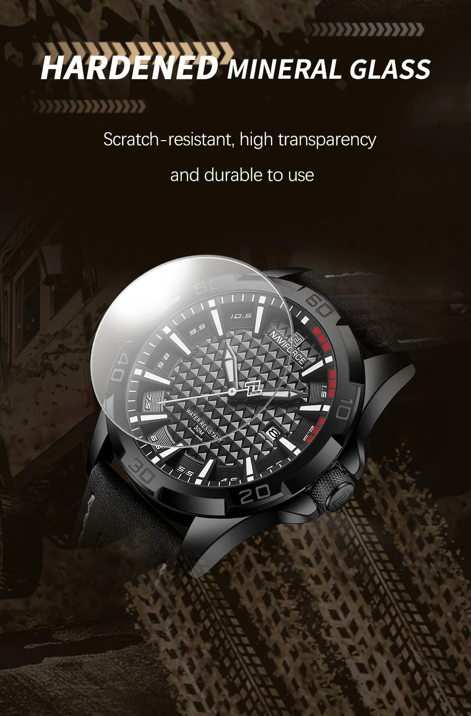 NAVIFORCE Men's Quartz Watch — Fashion Leather Strap Sport Waterproof Wristwatch with Calendar