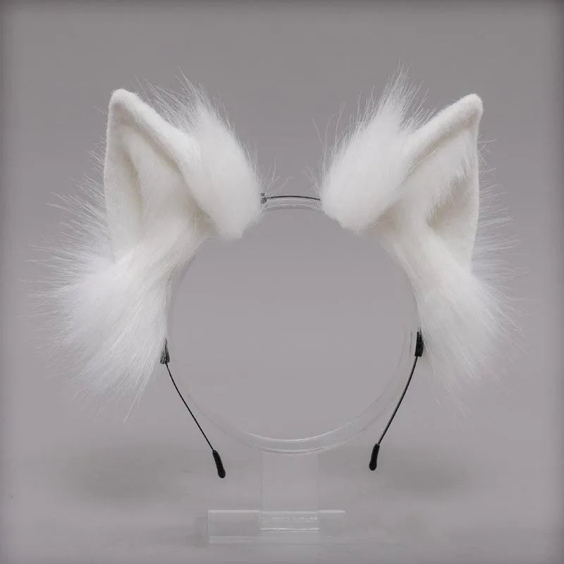 Plush Cat Ears Headband & Tail Set - Realistic Lolita Cosplay Accessories, Handmade Animal Ears for Halloween & Kawaii Costumes