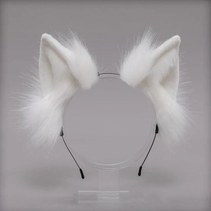 Plush Cat Ears Headband & Tail Set - Realistic Lolita Cosplay Accessories, Handmade Animal Ears for Halloween & Kawaii Costumes