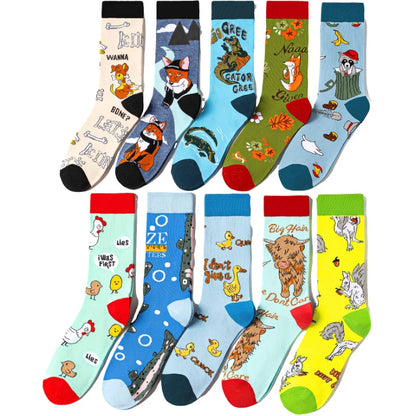10-Pair Big Size Crew Socks Pack - 38 Style Funny Rhombus Casual Fashion Socks for Men