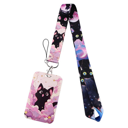 LX1293 Cartoon Black Cat Lanyard – Keychain, ID & Credit Card Holder, Phone Charm Neck Strap, Badge Accessories