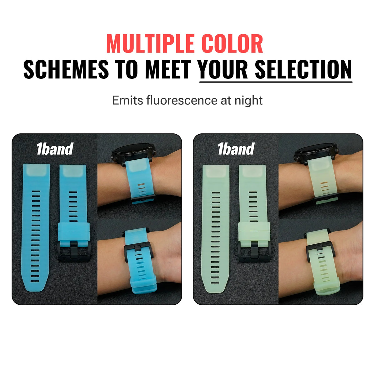 22mm/26mm Luminous Silicone Watch Band for Garmin Fenix, Epix, Enduro and Forerunner - Quick-Fit Sport Replacement Strap