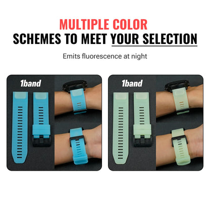 22mm/26mm Luminous Silicone Watch Band for Garmin Fenix, Epix, Enduro and Forerunner - Quick-Fit Sport Replacement Strap