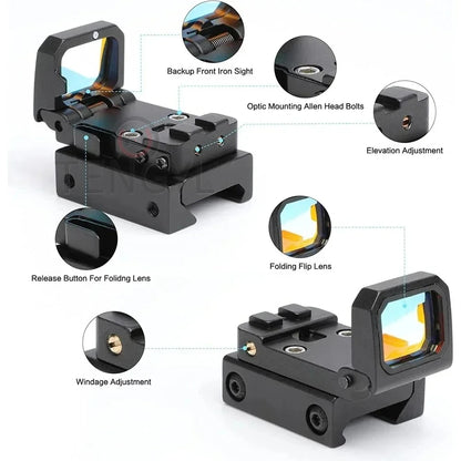 Mini Red Dot Sight - Flip Up Compact Reflex Optic Scope with 20mm 1913 Mount for Glock MOS Pistols & Hunting Rifles