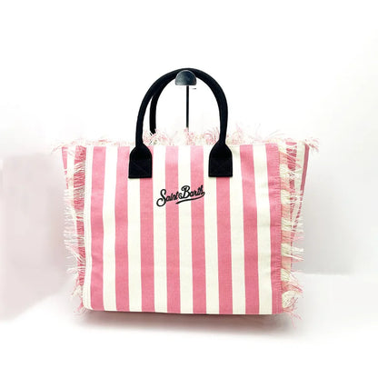 SAINT BARTH Autumn Winter Plush Towel Bag – Women’s Large Capacity Striped Casual Handbag with Tassel