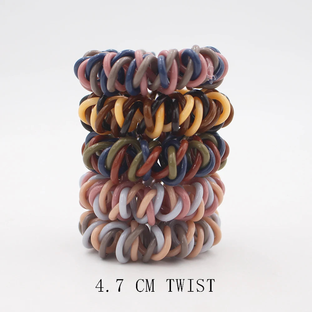 5Pcs Matte Spiral Hair Bands - Fashion Telephone Wire Elastic Hair Ties Stretchable Cord Rubber Bands for Women & Girls