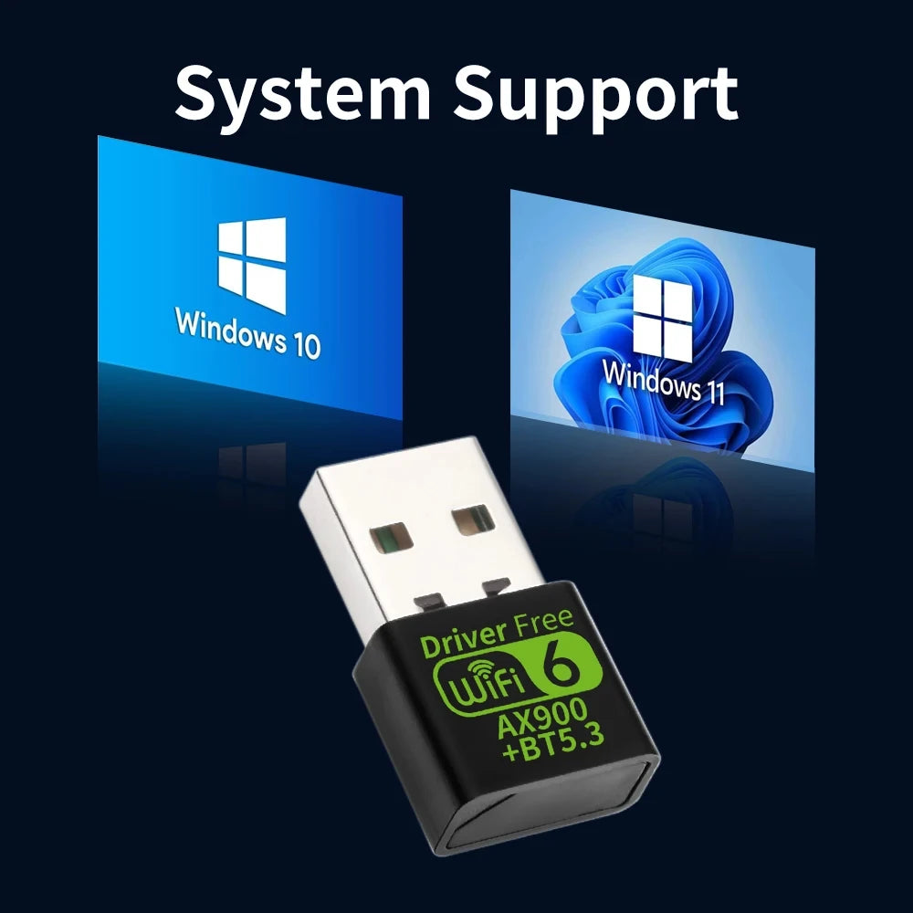 WiFi 6 AX900 Bluetooth 5.3 USB Adapter – Dual-Band 2.4G & 5GHz Wireless Network Card for PC/Laptop, Win10/11, Driver-Free