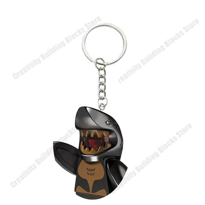 Shark Girl and Boy 3D Building Block Keychain - DIY Movie Character Toy and Gift