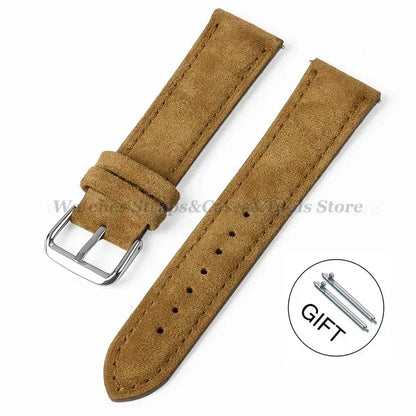 Suede Genuine Leather Watch Band - 18mm 19mm 20mm 22mm 24mm Vintage Handmade Stitching Strap For Seiko Huawei GT2 GT3 GT4