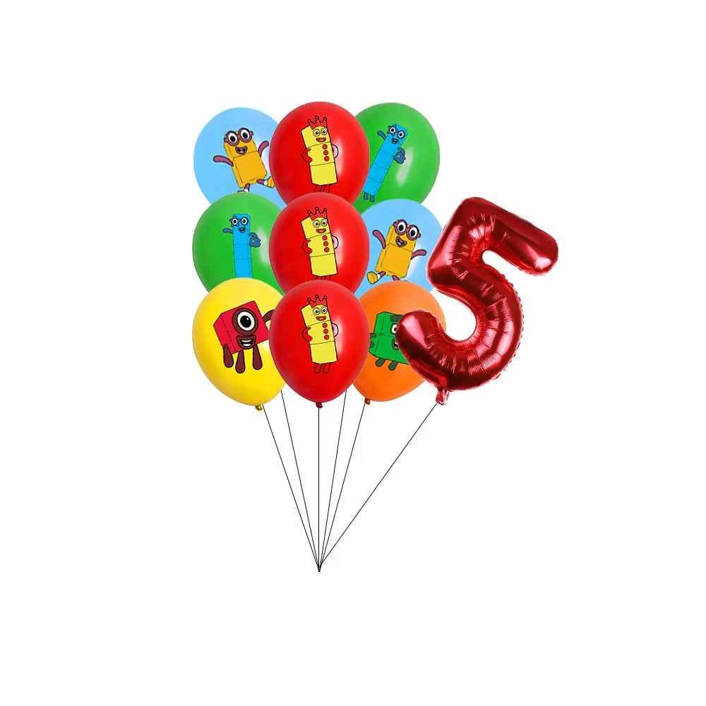 Number Birthday Building Blocks Party Decorations Set – Tablecloth, Banner, Balloons & Cake Topper for Kids & Baby Shower Supplies