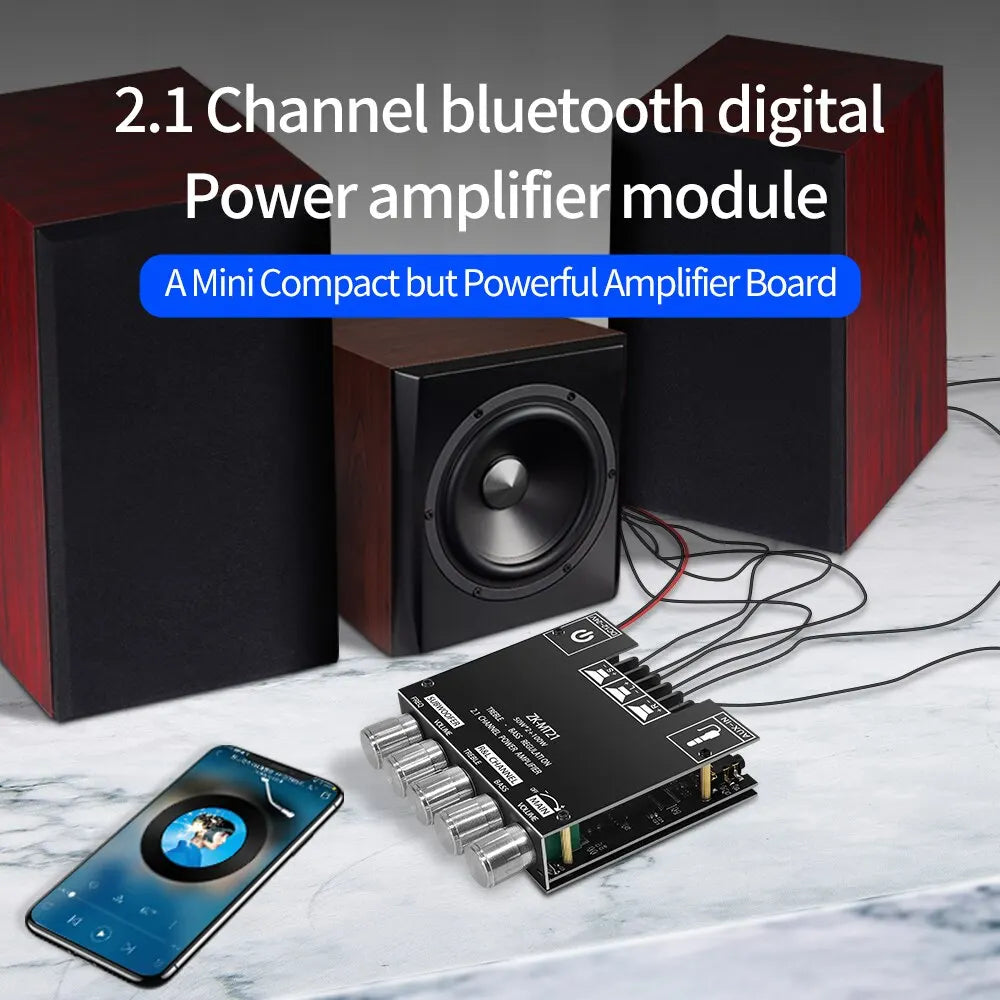ZK-MT21 Bluetooth 5.0 2.1 Subwoofer Amplifier Board – CS8673E 50W×2 + 100W Stereo Bass Audio AMP with AUX Input