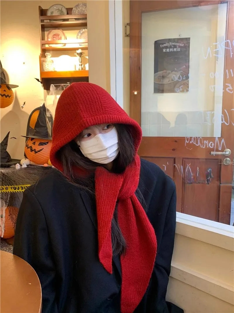 Y2K Balaclava Beanie Hat & Scarf – Thick Knit One-Piece Winter Neck Warmer Retro Style