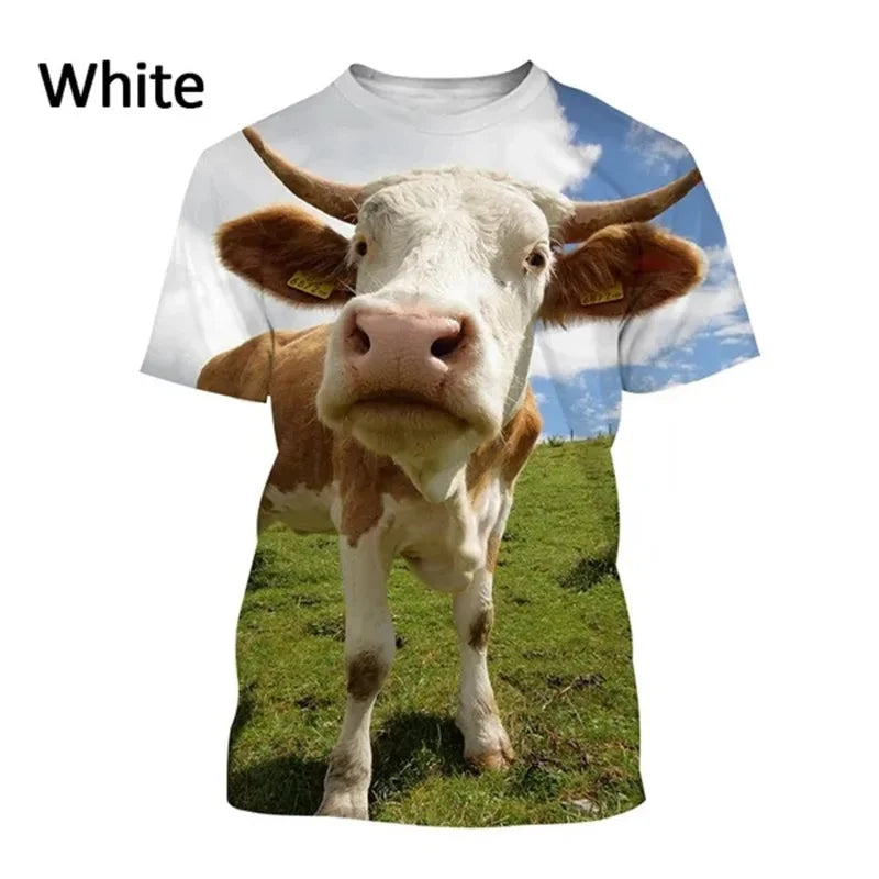 3D Cow Graphic T-Shirt - Funny Retro Unisex Summer Streetwear Tee