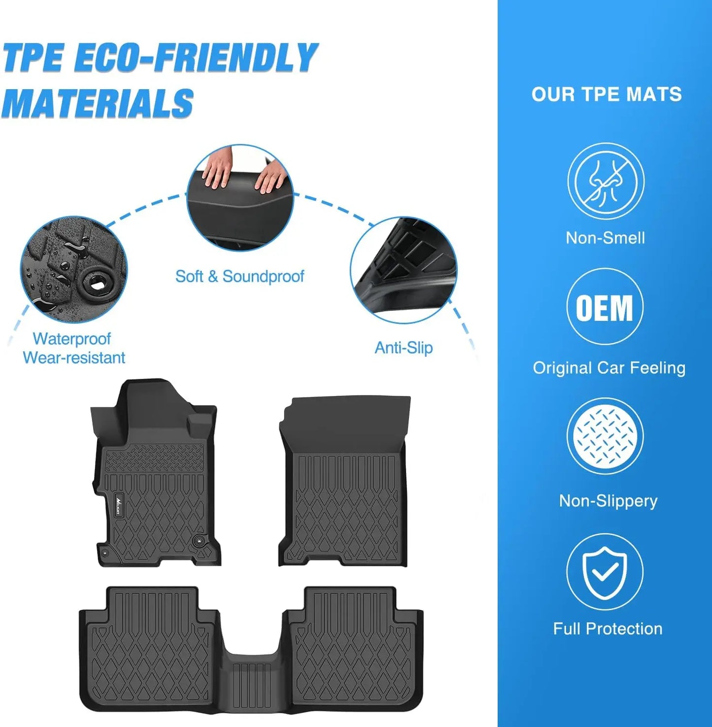 TPE Floor Mats for Honda Accord Sedan 2013-2017 - All Weather Custom Fit Heavy Duty Floor Liners
