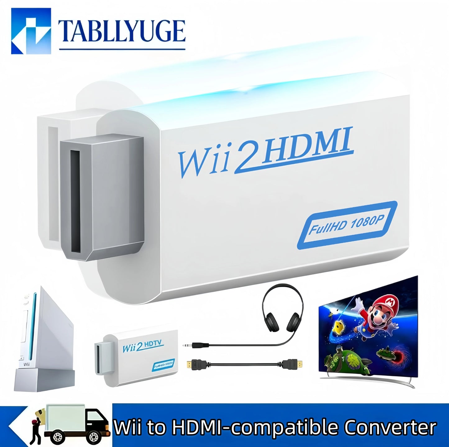 Wii HDMI Converter Adapter - 1080P Upscaling Video Converter with Audio Jack for Nintendo Wii Console