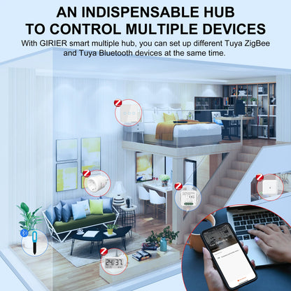 GIRIER Tuya ZigBee Gateway Hub with Antenna - Smart Wired Mesh Bridge for Home Automation, Alexa & Google Assistant Compatible