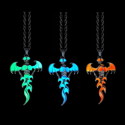 Hip-Hop Rock Dragon Necklace – Stainless Steel Chain with Luminous Alloy Pendant, Glow-in-the-Dark Night Dance Jewelry