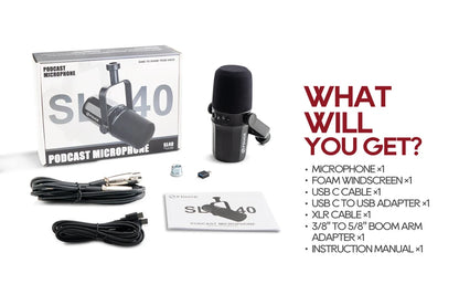 FDUCE SL40+ USB/XLR Dynamic Microphone Kit with Headset Output, Sound Insulation & Arm Stand for PC, PS5/PS4, and Mixers