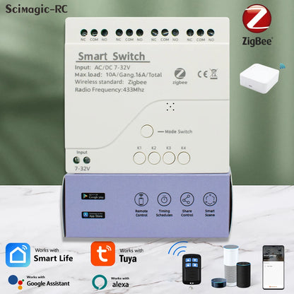 Tuya Zigbee & eWeLink Smart WiFi Module Switch, 4CH Relay 12V/24V/110V/220V RF 433 Remote Control, Works with Alexa & Google Home
