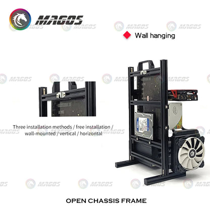 Aluminum Open Frame PC Case – Supports ITX/MATX/ATX Motherboards, Vertical Gaming Cabinet for DIY & Water Cooling Builds