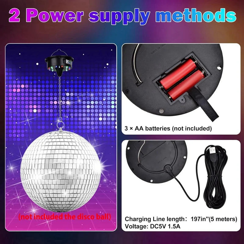 Rotating Disco Ball Motor Light - 18 LED Remote Control Mirror Ball Rotator for 12-24 Inch Disco Balls