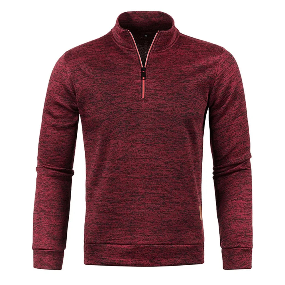 Men's Thicker Half-Zip Pullover Sweatshirt - Solid Color Turtleneck Hoodie for Autumn, Casual Men's Sweater