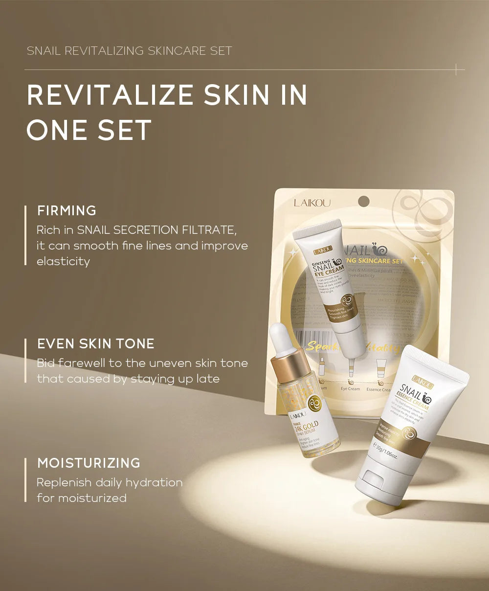 LAIKOU 3pcs Vitamin C & 24K Gold Sakura Skincare Set — Moisturizing Face Cream, Serum & Eye Cream, Anti-Wrinkle Face Care Kit