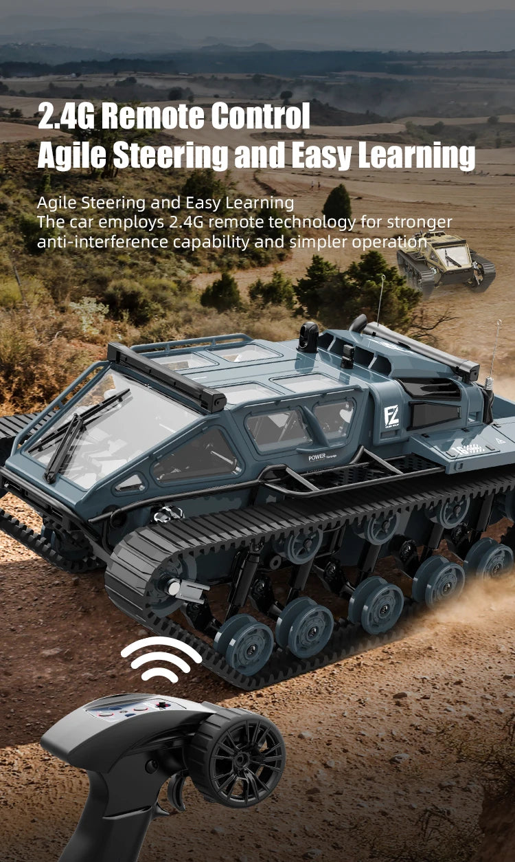 JJRC C8812 LED Tracked Tank RC Car — Full-Scale Simulation Model, Drift Remote Control Off-Road Vehicle Toy for Boys Gift