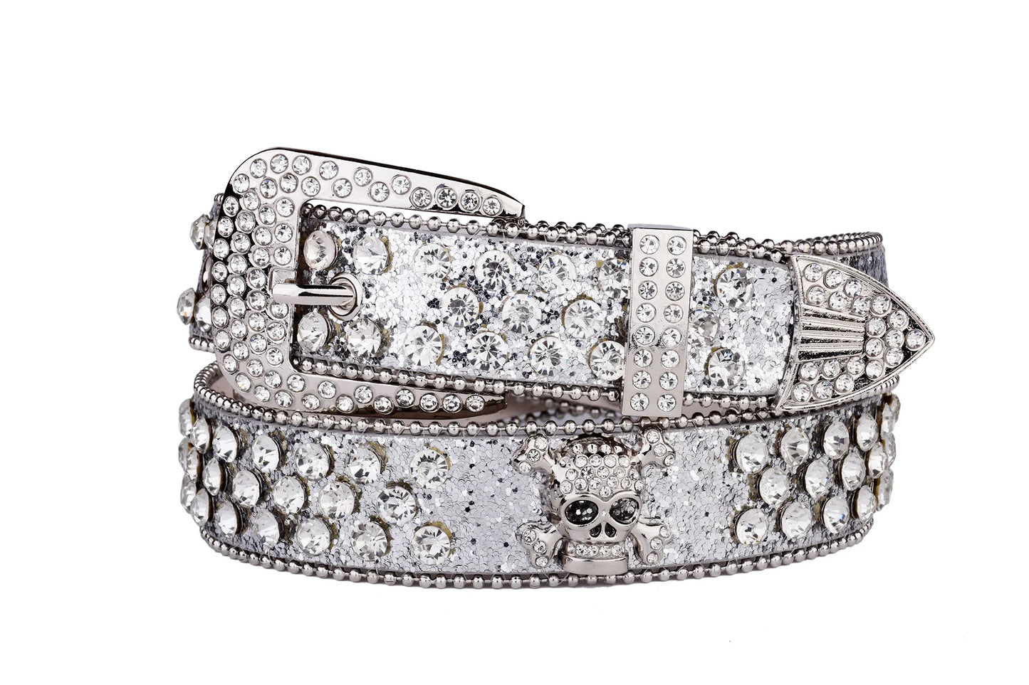 Rhinestone Skull Western Cowgirl Belt for Women & Girls – Studded PU Leather Country Style