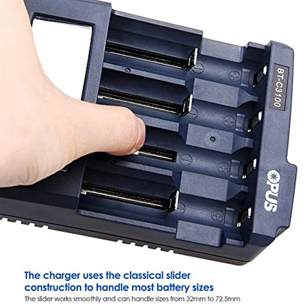 OPUS BT-C3100 V2.2 Universal 4-Slot LCD Smart Battery Charger – Rechargeable Battery Replenisher & Accessories