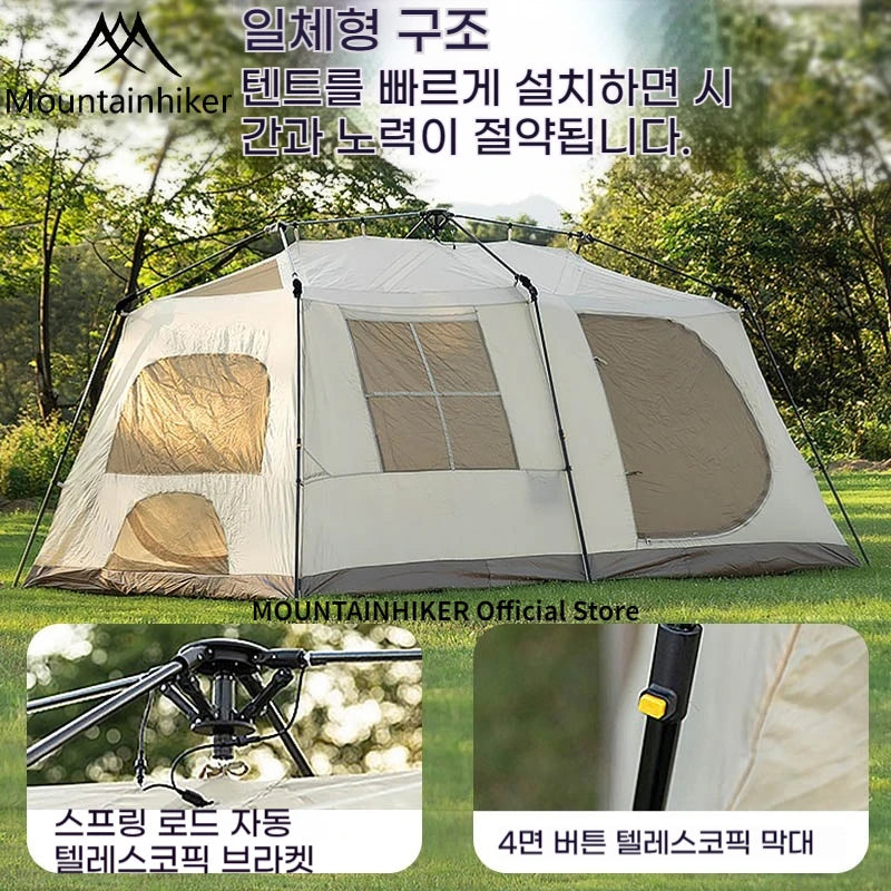 MOUNTAINHIKER One-Button Automatic Ridge Tent – Large Outdoor Shelter with Two Bedrooms & Living Room for Camping & Beach