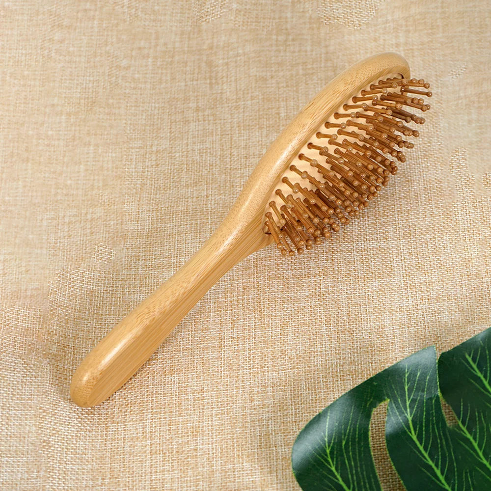 Bamboo Hair Brush with Wide Teeth & Air Bag - Smooth Scalp Massage Comb for Women Hairdressing Styling Tools