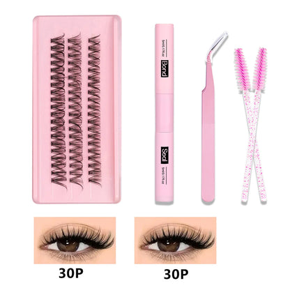 DIY Lash Clusters Kit – Wispy Natural C Curl Eyelash Extensions 8–16mm with Bond & Seal for Salon-Style Eyelash Makeup
