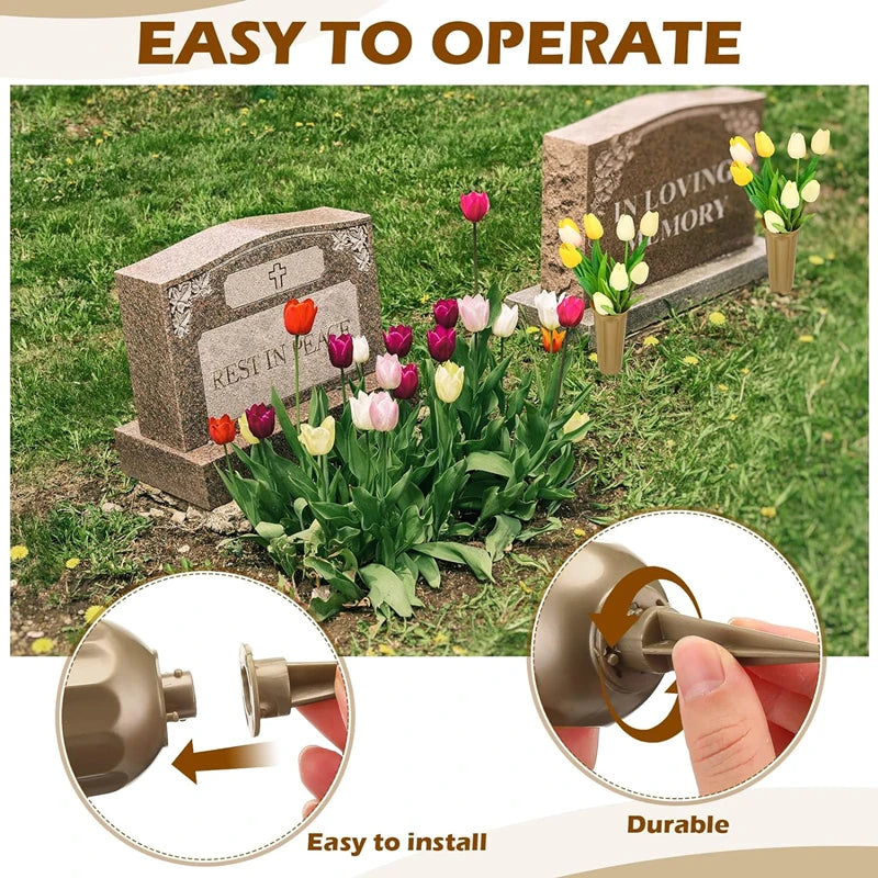 2/1PC Cemetery Vase with Spikes – Plastic Floral Vase Holder for Gravestone, Outdoor Flower Marker Decorations for Graves
