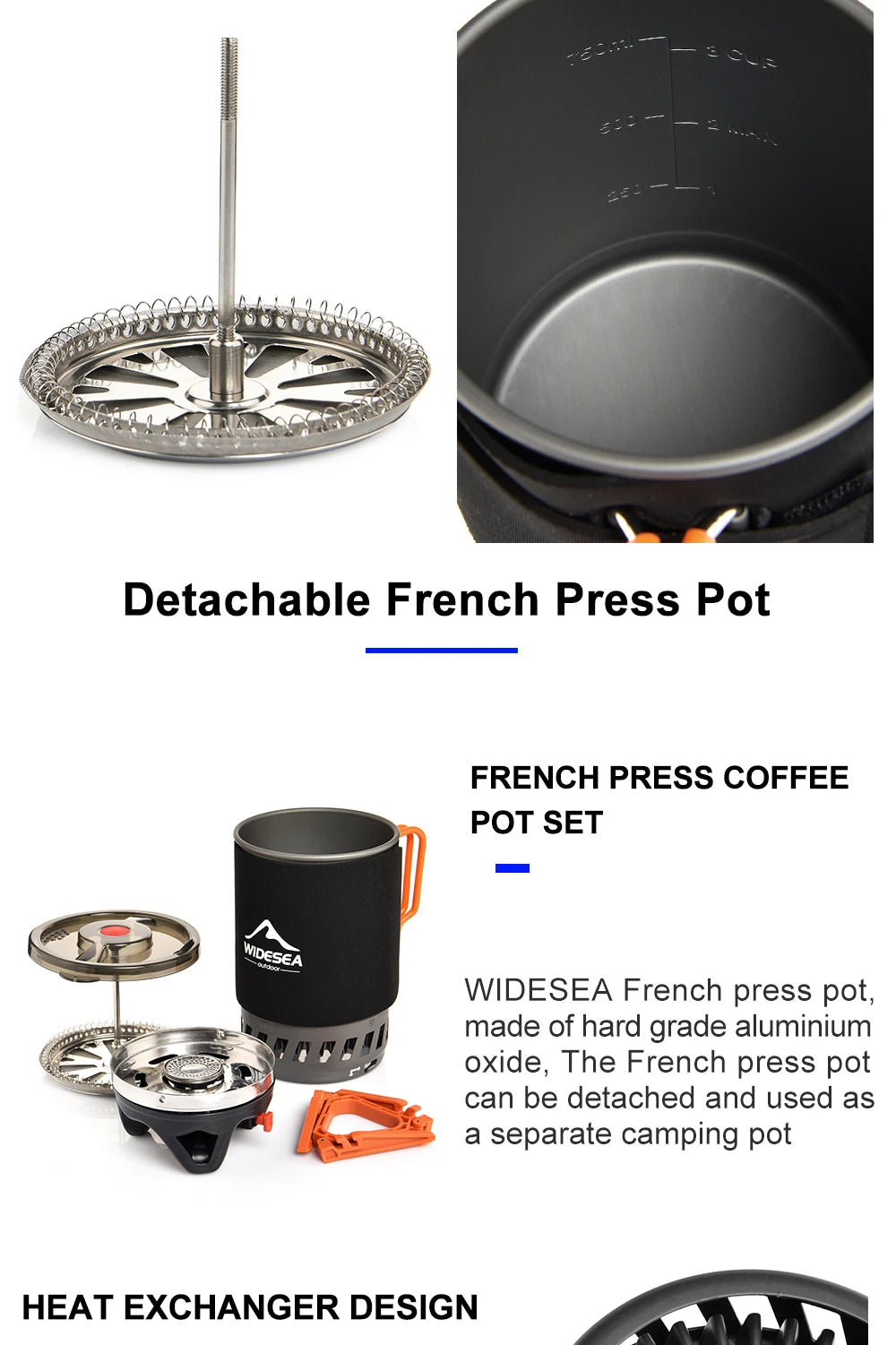 Widesea Camping Cooking System – Gas Stove Burner with Heat Exchanger, Coffee Pot & Cookware for Outdoor Tourism