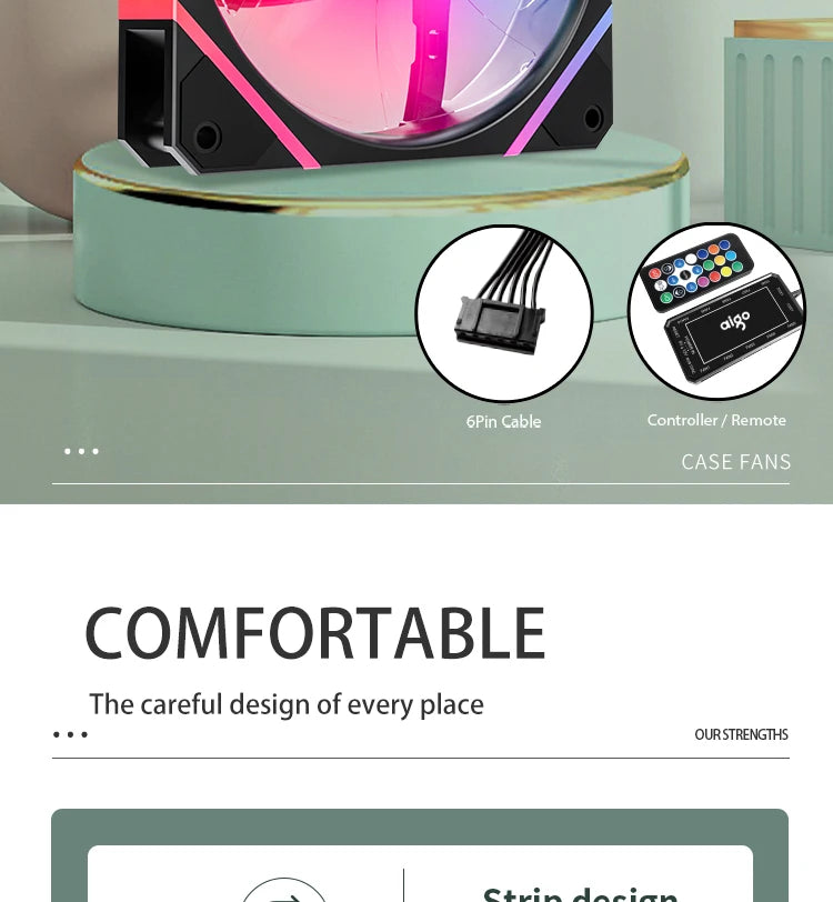 Aigo AM12 RGB PC Fan Kit — 120mm ARGB Water Cooler & Case Cooling Fans with 6-Pin Controller