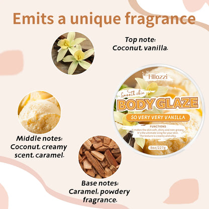 Vanilla Body Glaze Moisturizing Body Butter – Non-Greasy Nourishing Skin Care Oil, Hydrating & Refreshing Body Lotion 2oz/8oz
