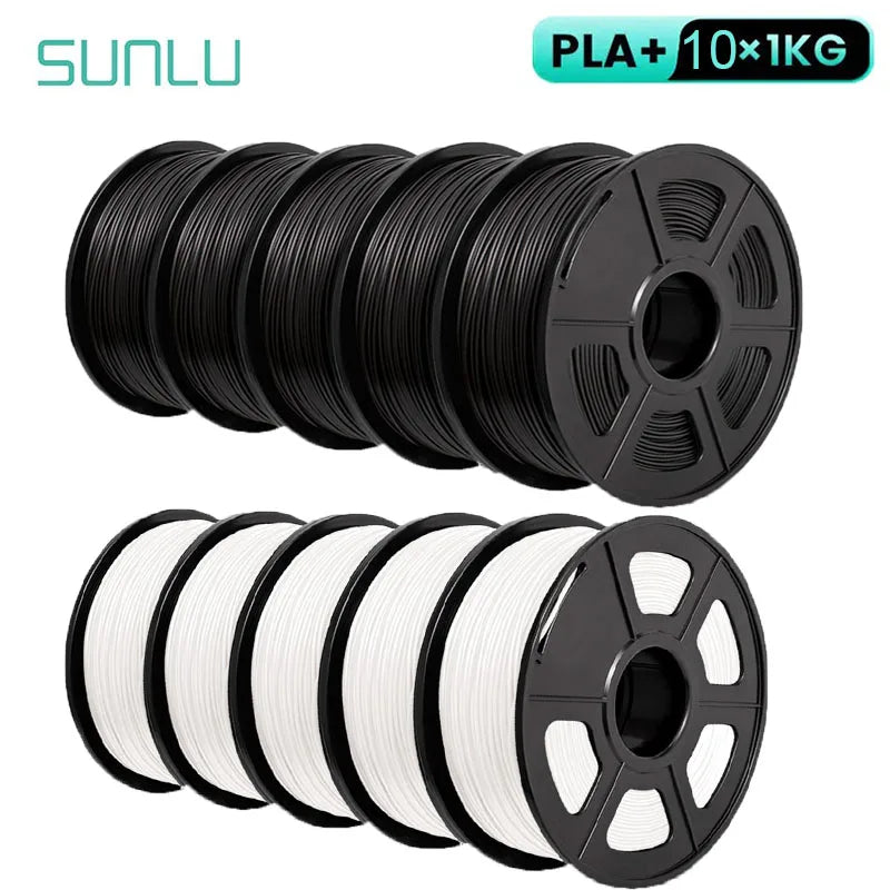 SUNLU 10KG 3D Printer Filament Set – 1.75mm PLA, PETG, PLA+ & Clear, 10 Rolls x 1KG Neatly Wound for 3D Printers & 3D Pens