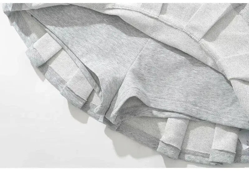 Mooyufon Y2K Mini Skirt — Women’s Low Waist Wide Pleat Light Grey A-Line Pleated Skort, Sexy Vintage Casual Summer Wear