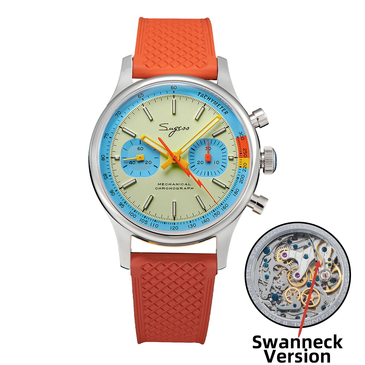 Sugess Men's Chronograph Mechanical Watch – Seagull ST19 Swan Neck Movement with Sapphire Crystal Racing V2