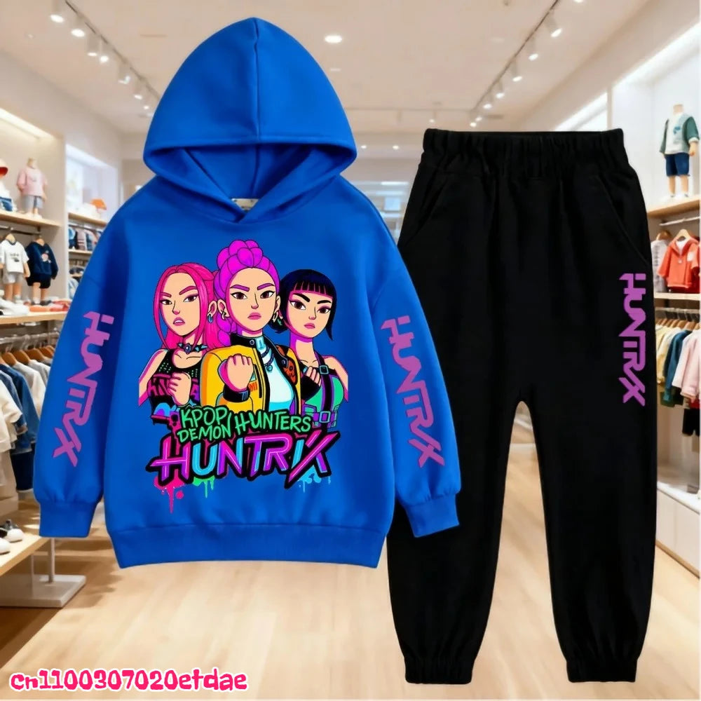 Children’s KPop Demon Hunters Hoodie & Pants Set – Autumn & Winter Casual Outerwear for Boys & Girls, Ages 3-12 Gift