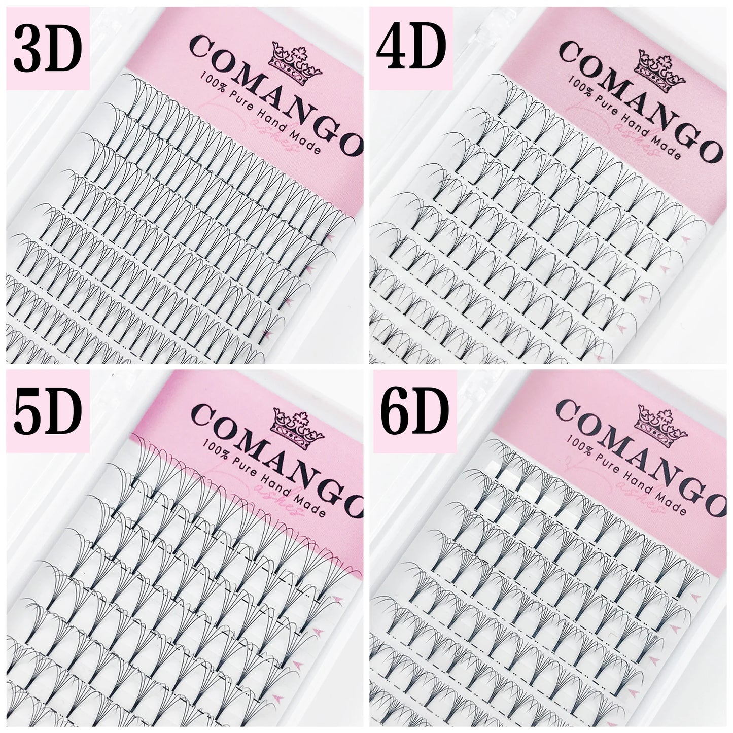 CoMango Premade Volume Fans Short Stem Russian Eyelash Extensions — 3D-10D Faux Mink Lashes Wholesale